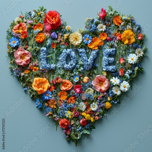 Heart Shape Made of Flowers with the Text "LOVE"