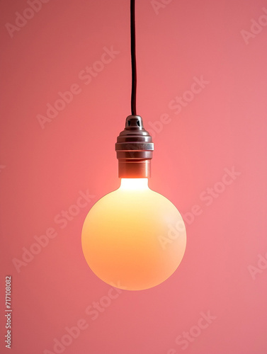 Glowing light bulb against a vibrant pink backdrop. Ideas, creativity, and inspiration concept. 