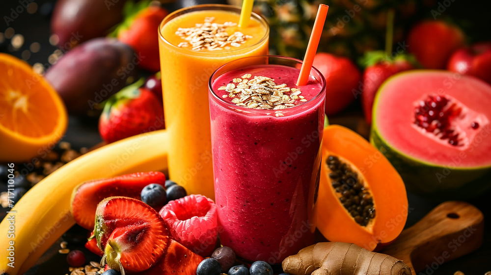 colorful fruit smoothie cool drink made from papaya and dragon fruit colorful fruit smoothie cool drink made from papaya and dragon fruit