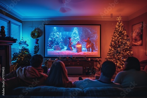 family watching tv together at home