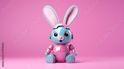 Cute Robotic Bunny on Pink Background
