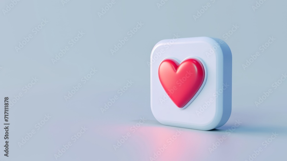 Social Media-Like Icon with Heart Symbol 3D Render Social Media-Like Icon with Heart Symbol 3D Render