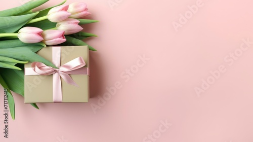 Top view of gift box with tulips © Voilla