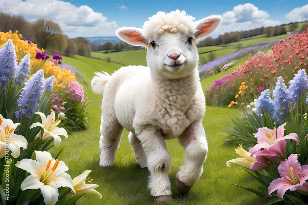 Cute sheep and wildflowers Cute sheep and wildflowers