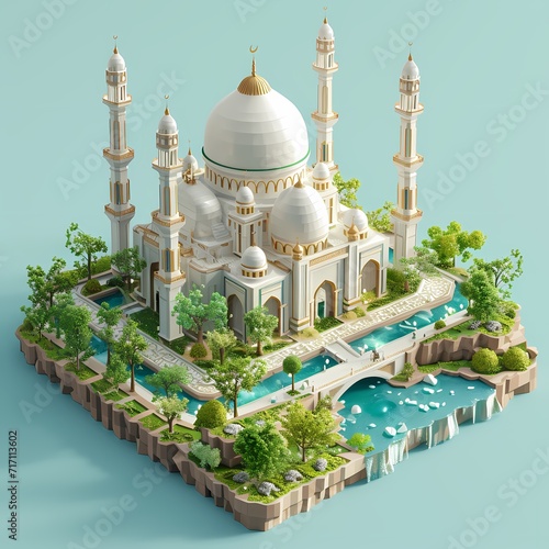 miniature mosque 3d rendering the holiday Mubarak photo