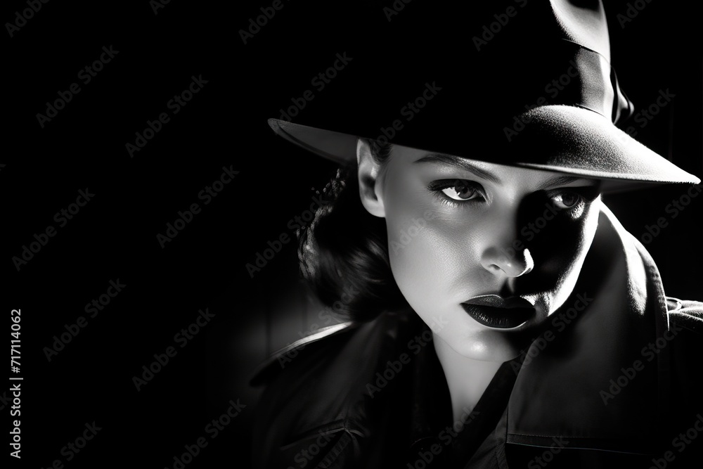 Vintage Elegance: Young Woman in 1930s Fashion Noir Style - obrazy, fototapety, plakaty 