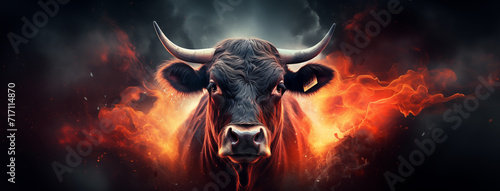Bull Head on a Fire Background photo