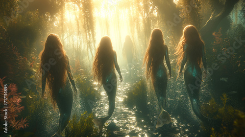 Mermaids under water photo