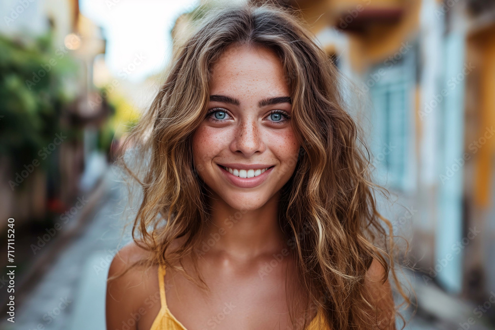 Radiant Young Woman with Sun-Kissed Hair