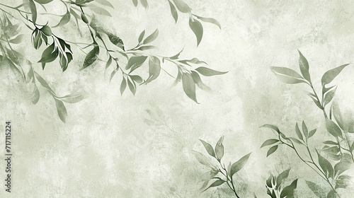 Tree leaves on a grunge texture background, wallpaper for interiors. green wallpaper for interior