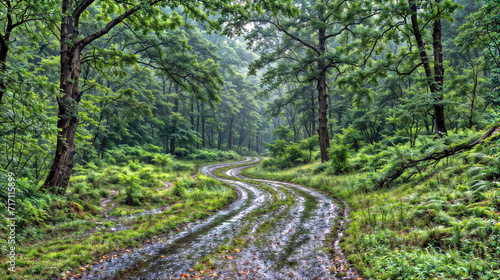 Winding Forest Trail After Rain