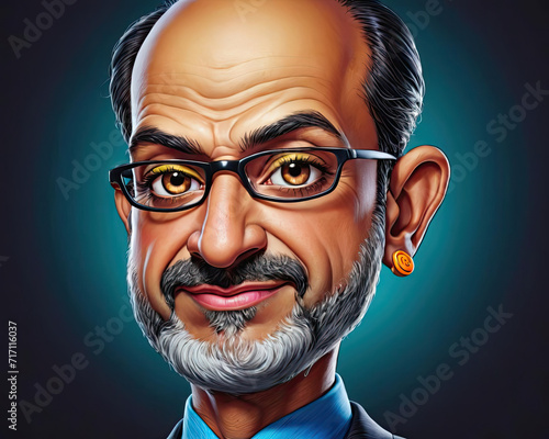 Vivid Caricature: Micromanaging Middle Eastern Boss with Exaggerated Features and Neon Brights Gen AI photo