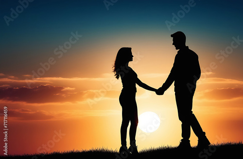 Couple in love silhouette during sunset