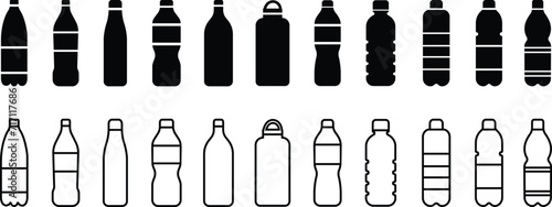 Plastic bottle icon in flat, line style set. isolated on transparent background. design Plastic water bottle. collection for a Container water bottle sign vector for apps and website photo