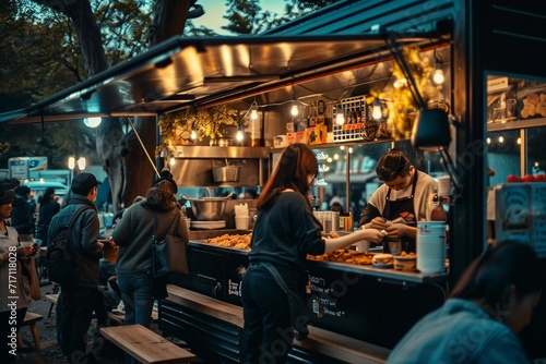 People eating snacks at food truck