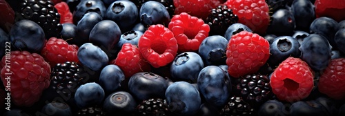 Delicious mixed berry medley background - fresh and juicy berries for summer banners and designs