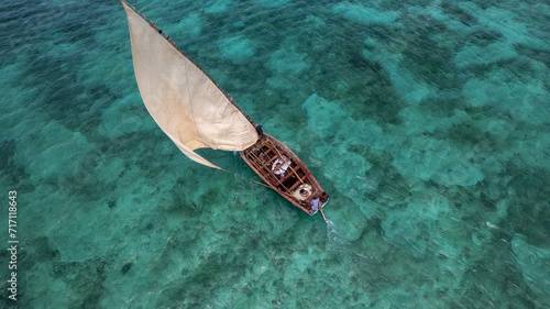 Drone shot of a Dhow boat in Mozambique - Africa