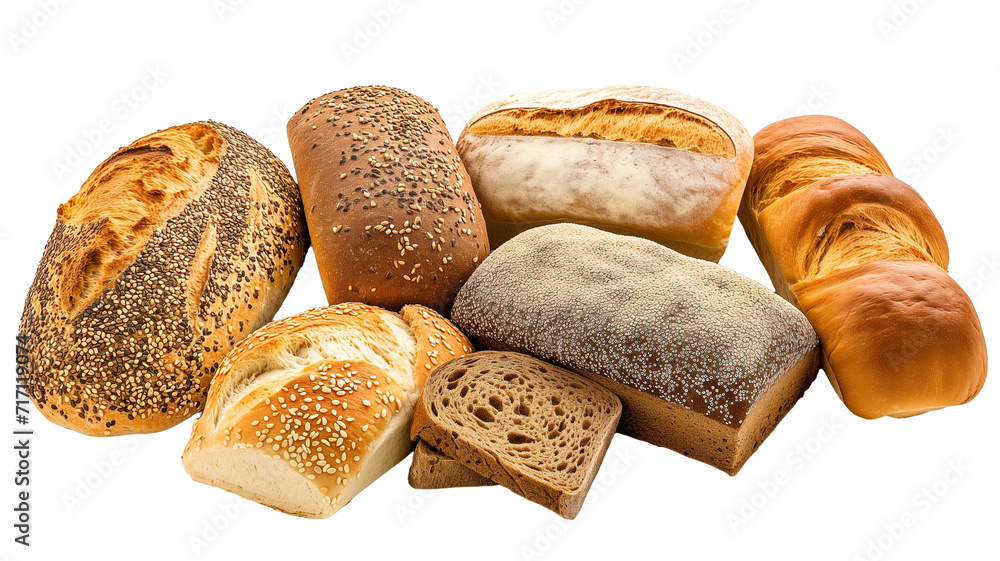 loaf of bread collection. Isolated transparent background