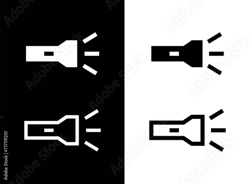 Set of flashlight icons. Mobile or artificial light source. A beam of light to illuminate a space in the dark.