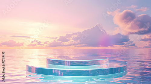 clear podium in Vibrant Sunset Sky over the Serene Sea 