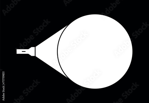 Illustration of a flashlight shining on a wall. Mobile or artificial light source. A beam of light to illuminate a space in the dark.