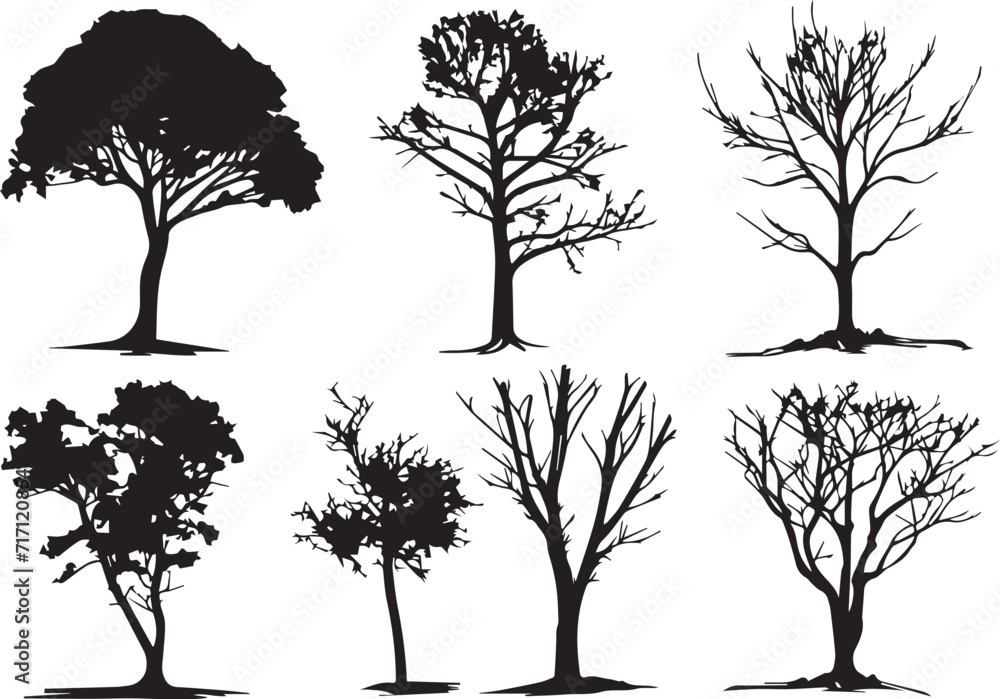 Obraz premium Set Trees. Hand drawn vector illustration