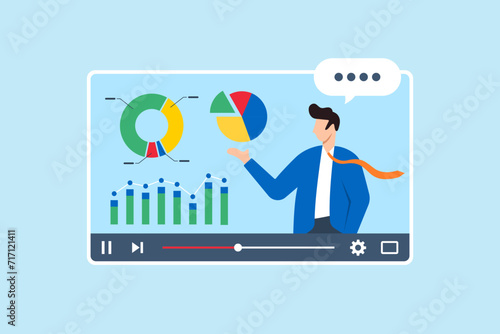 Business expert explaining pie chart in video interface