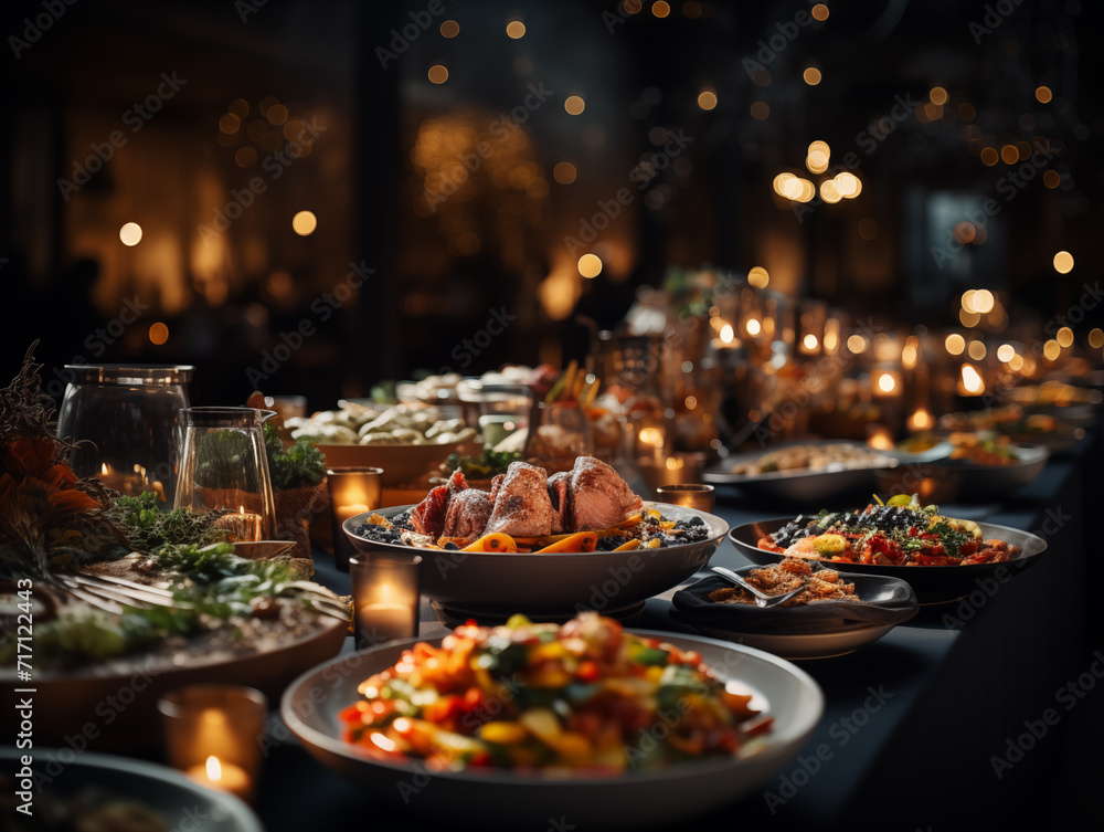 catering services for weddings, in the style of bokeh panorama