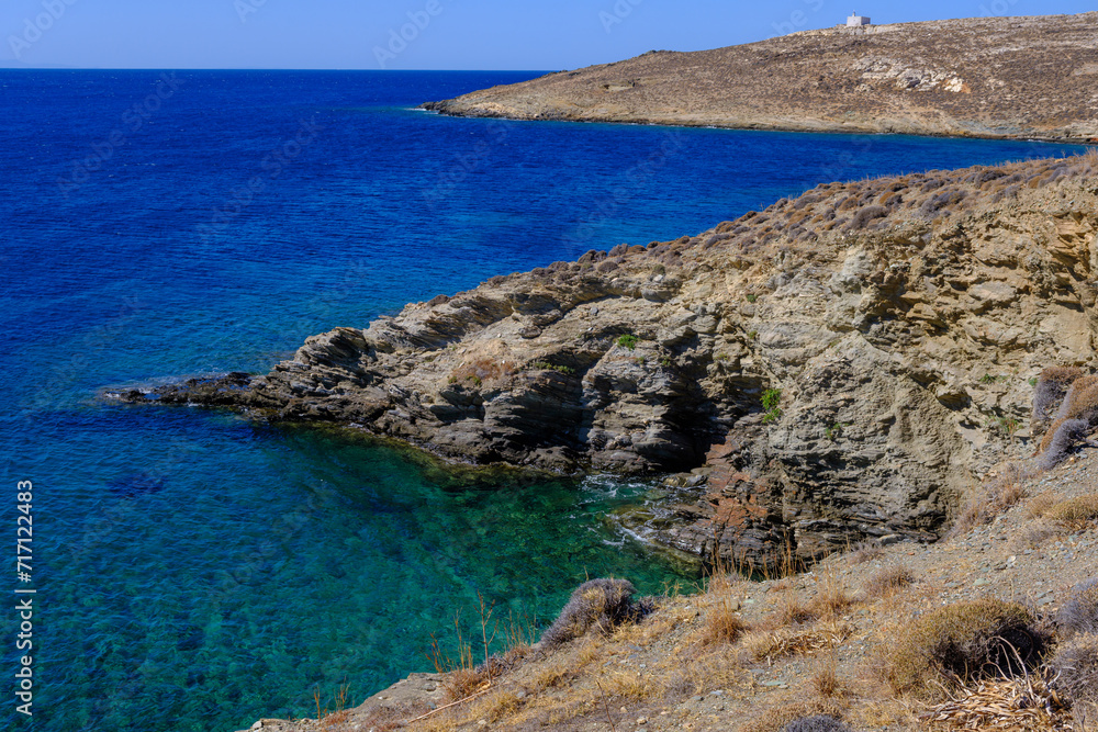 Coastline with turquoise water on Tinos Island