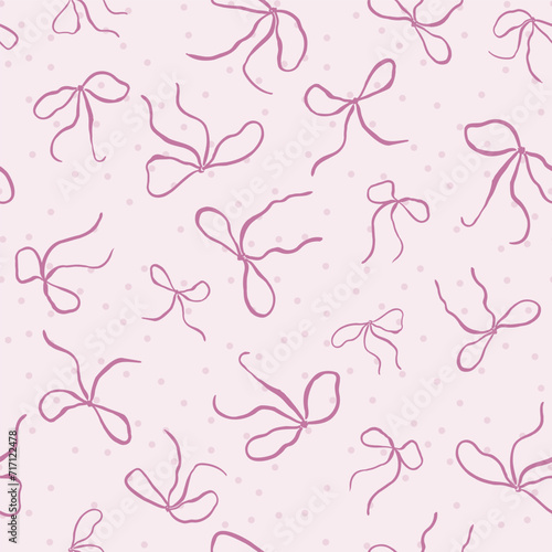 Coquette Pink Bows on a Pink Polka Dot Background pattern photo