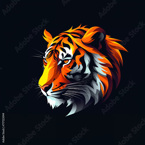 vibrant colorful trendy three-dimensional minimalistic tiger head logo sign with gradient for conspicuous isometric logotype design
