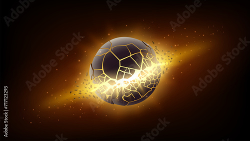 Exploding Planet with Flying Particles, Vector Illustration