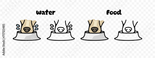 Dog eats food and drinks water from bowl, graphic design. Animal and pet, meals, feed, veterinary and pet shop, vector design and illustration