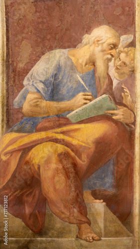 NAPLES, ITALY - APRIL 19, 2023: The fresco of St. Matthew the Evangelist in the church Chiesa di Santa Maria di Piedigrotta by Belisario Corenzio (1558 – 1646).