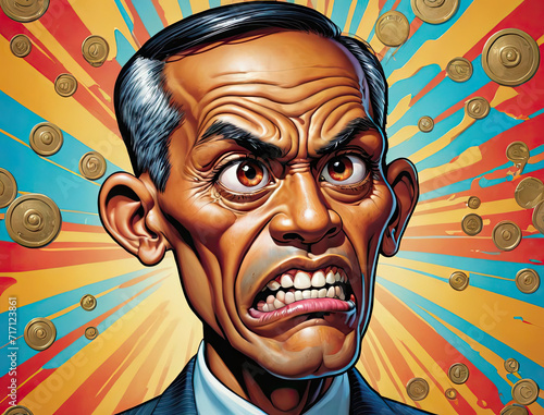 Terrible Boss - Pop Art Caricature of a Slender Tan-Skin Pacific Islander Rolling Eyes Gen AI photo