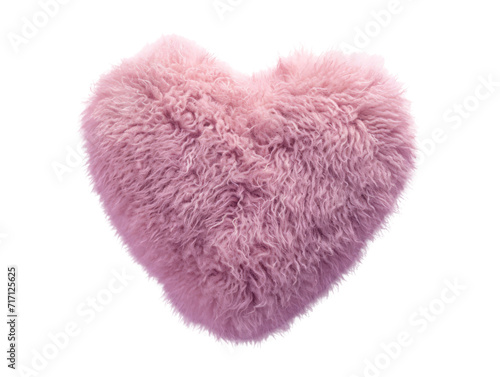 Plush pink heart shaped faux fur pillows on a transparent backdrop.