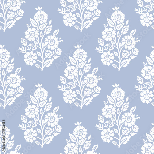 floral block print flower pattern print blue floral repeat vector file #717126438