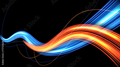 Colorful Light Trails, Long Time Exposure Motion Blur Effect, Vector Illustration