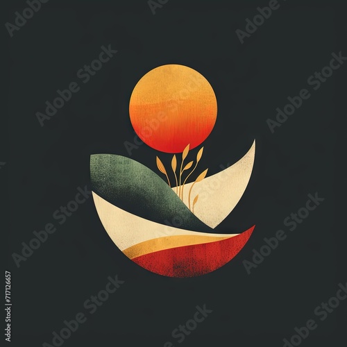 Fényképezés logo of a sun and water with Vibrant strokes of citrus hues bring a refreshing b