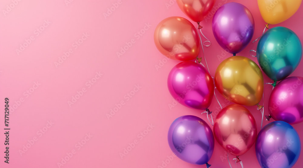 rainbow colored balloons on pink background, in the style of humor meets heart