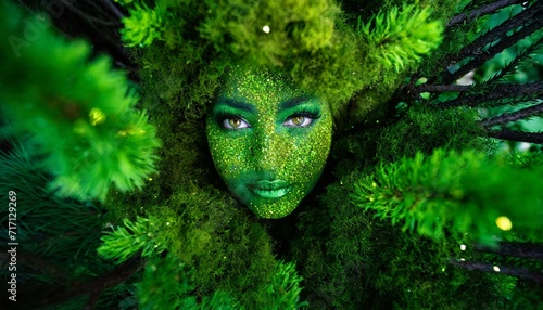 mulher feita de plantas verdes da floresta vista de cima, mãe natureza photo