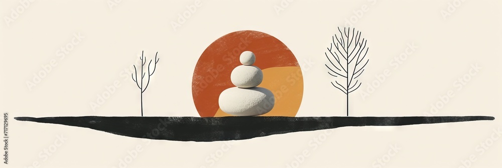 Zen Abstract Abstract zen, calming in balance stack of rocks with red and white wave ...