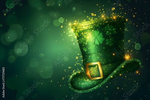 Sparkling Green Top Hat With Shamrocks for St. Patricks Day