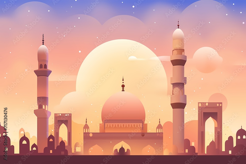 vector background with mosques and minarets to the holiday Mubarak