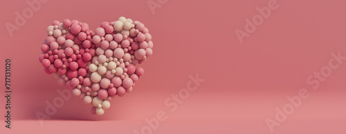 Multicolored Balloon Love Heart. Pink and Cream Balloons arranged in a heart shape. 3D Render with copy-space.  photo