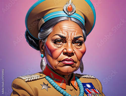 Sketchy Caricature: Assertive Indigenous Australian Woman Dictator Taking Credit for Others' Work Gen AI photo