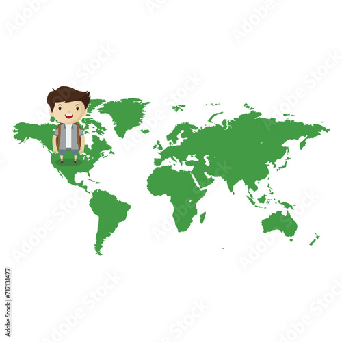 Tourist Character on Map Vector Illustration of Journey and Adventure