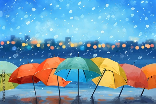 Colorful Umbrellas in the Rain Bokeh Style