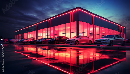 a photo of a red car parked in a parking lot ai generative photo