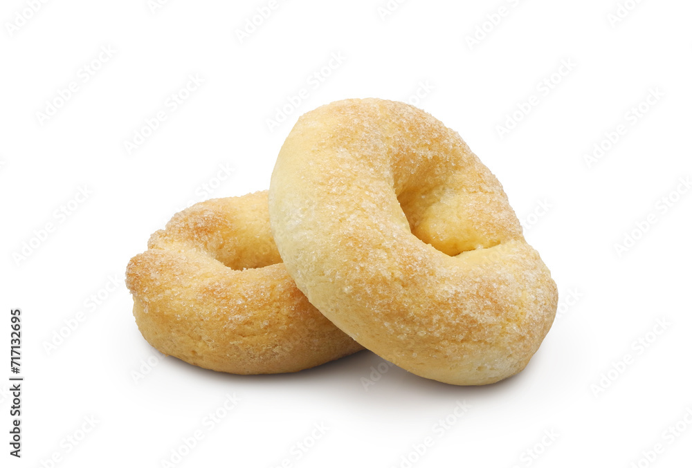 Homemade ring cookies sprinkled with sugar isolated on white background Homemade ring cookies sprinkled with sugar isolated on white background